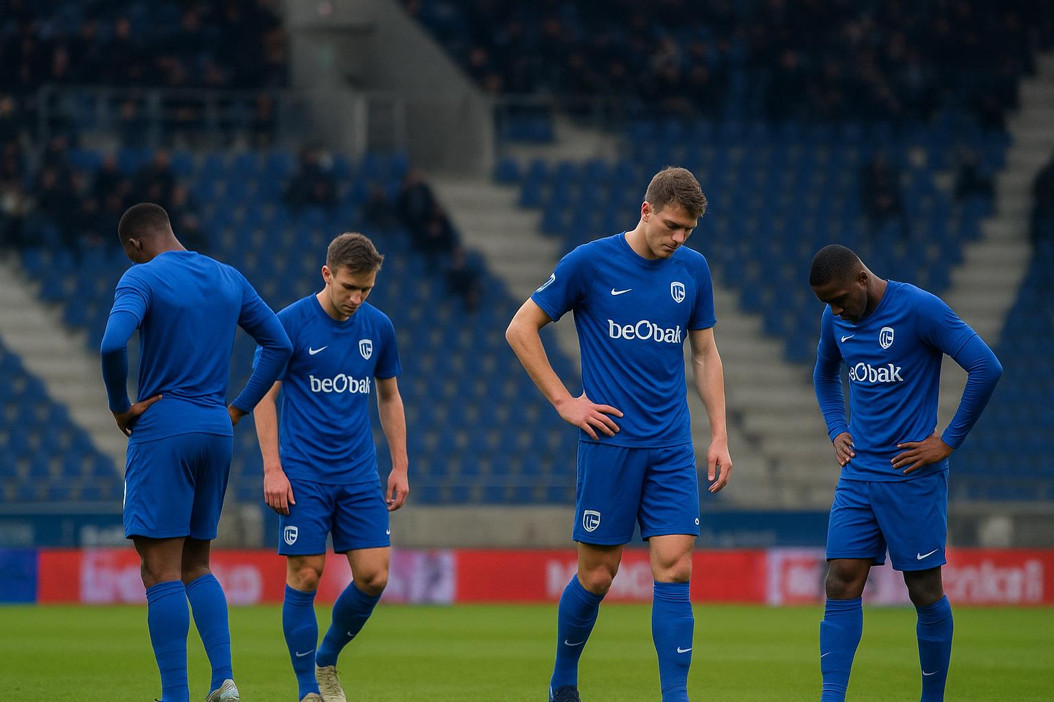 Spelers van KRC Genk in een stadionomgeving tijdens een moment van samenspel