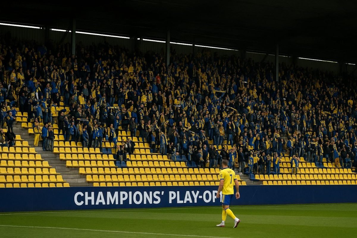 Sfeerbeeld in en rond het stadion van STVV tijdens de Champions’ Play-offs