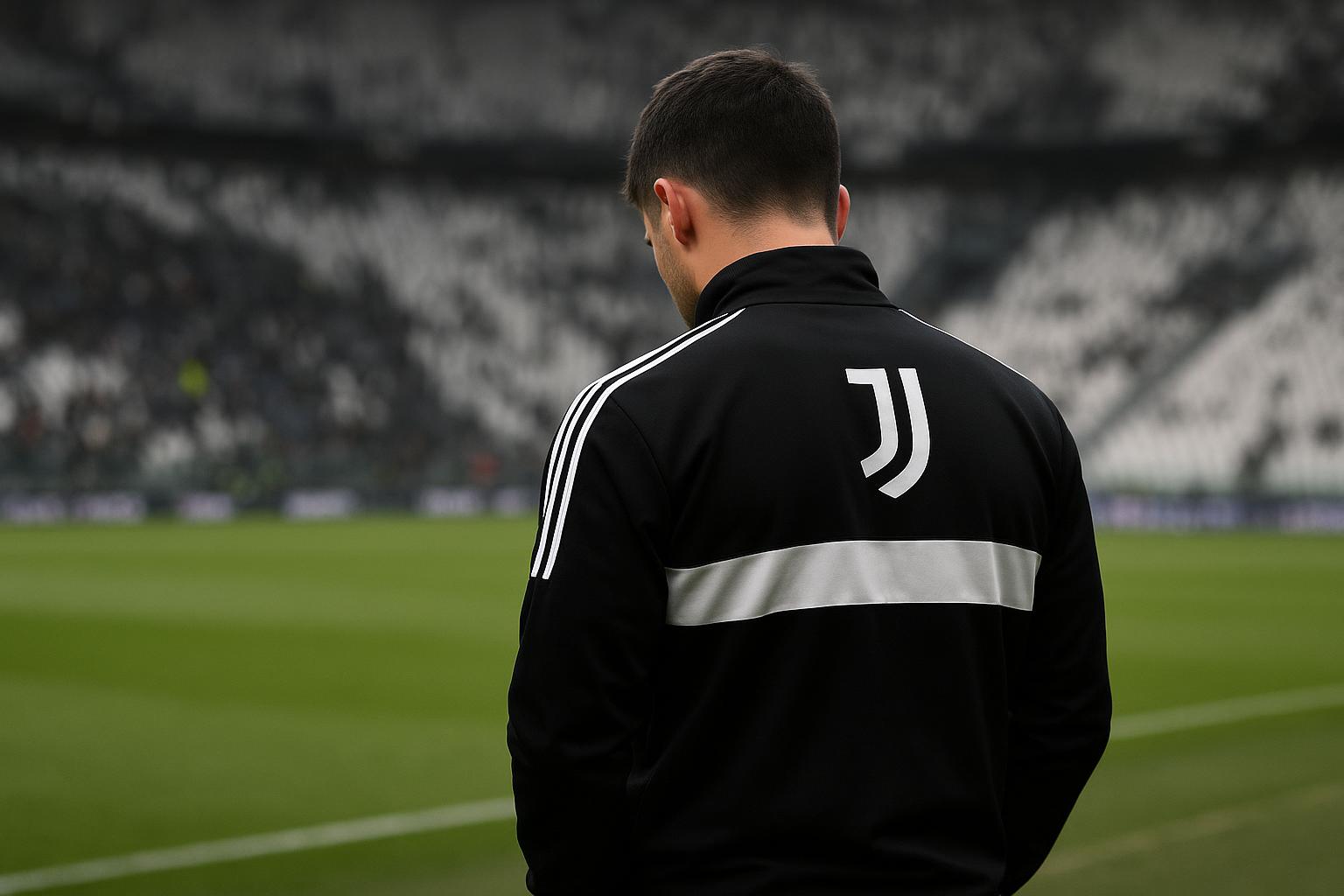 Loïs Openda in trainingsoutfit van Juventus, gefotografeerd vanop de rug