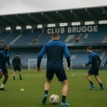 Spelers van Club Brugge trainen in aanloop naar de Champions’ Play-offs in het Jan Breydelstadion.