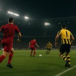 Sfeerbeeld rond de Jupiler Pro League met stadionlichten op de achtergrond