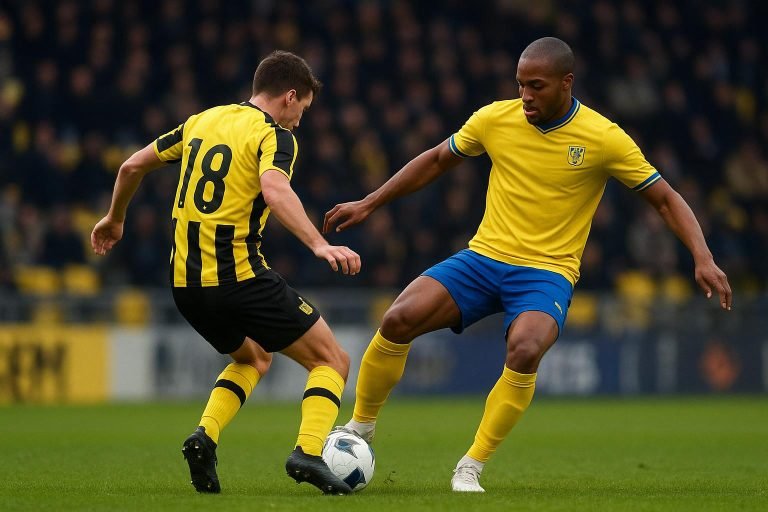 Spelmoment van STVV in een wedstrijdcontext richting Champions’ Play-Offs
