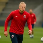 Spelers van Noorwegen tijdens een training in stadionomgeving zonder herkenbare gezichten