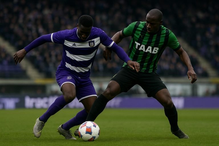 Spelmoment in het Lotto Park tijdens Anderlecht tegen Cercle Brugge