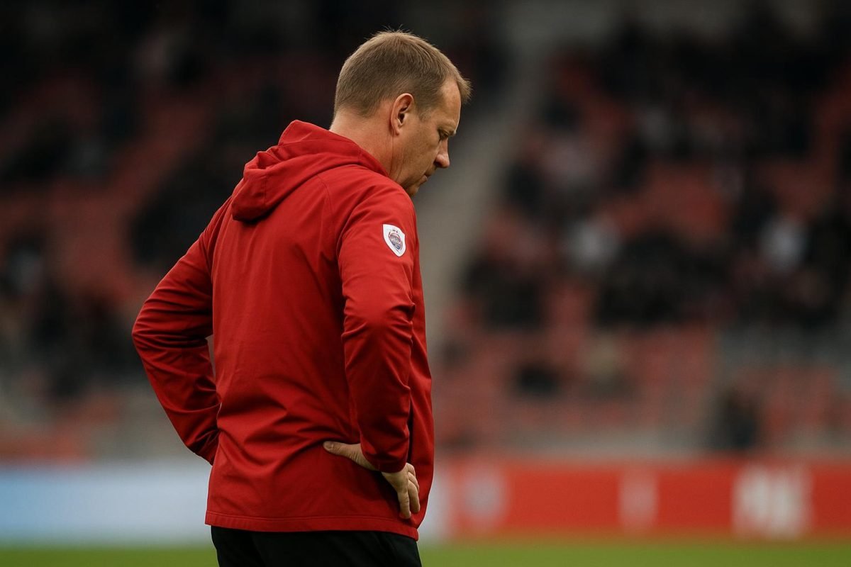 Joseph Oosting langs de zijlijn in het stadion van Royal Antwerp FC