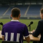 Kenneth Bornauw van Anderlecht tijdens een persmoment over het format in de Jupiler Pro League