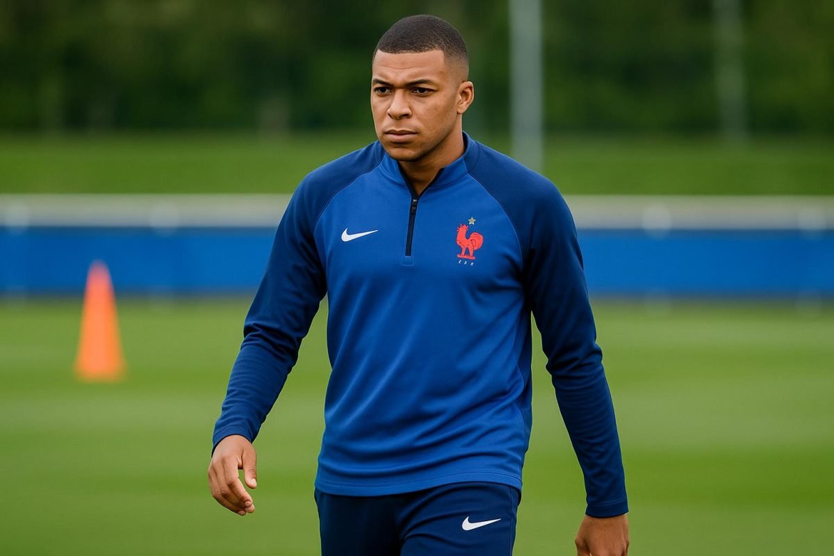Kylian Mbappé op training bij Frankrijk, in aanloop naar oefeninterlands.