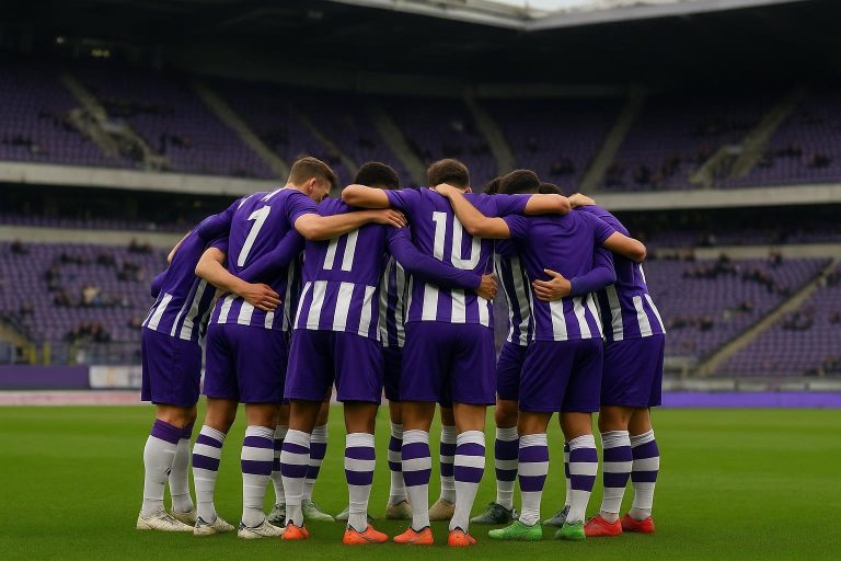 Spelers van RSC Anderlecht in het stadion, met focus op de financiële impact van wedstrijdpremies na kwalificatie voor de Champions’ Play-offs.