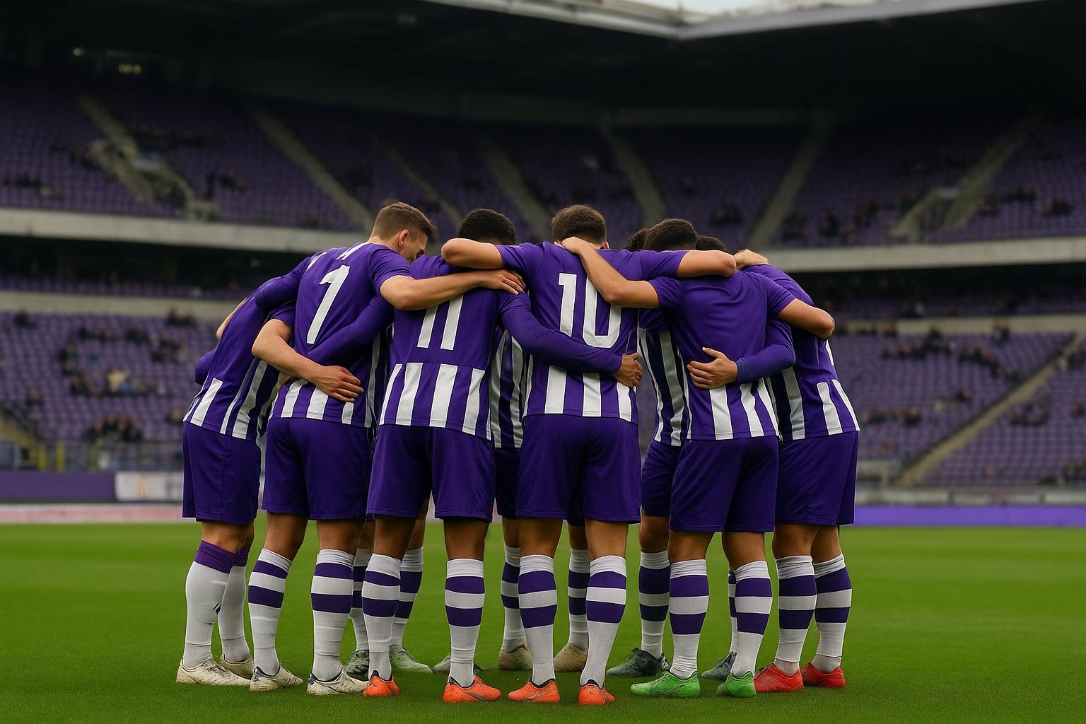 Spelers van RSC Anderlecht in het stadion, met focus op de financiรซle impact van wedstrijdpremies na kwalificatie voor de Championsโ Play-offs.