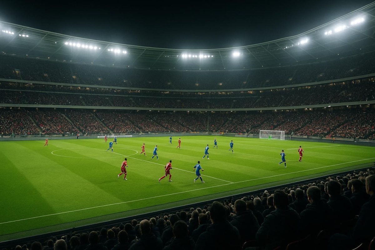 Sfeershot van een Belgisch stadion tijdens een wedstrijd in de Challenger Pro League.