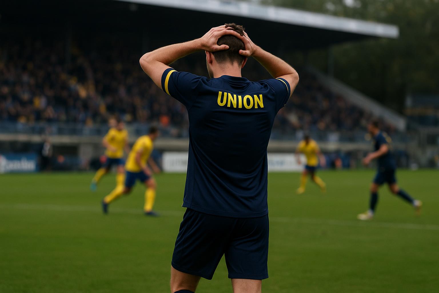 Spelers van Union SG reageren teleurgesteld tijdens de uitmatch bij KVC Westerlo