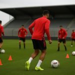 Sfeerbeeld van een training van de Rode Duivels op het veld