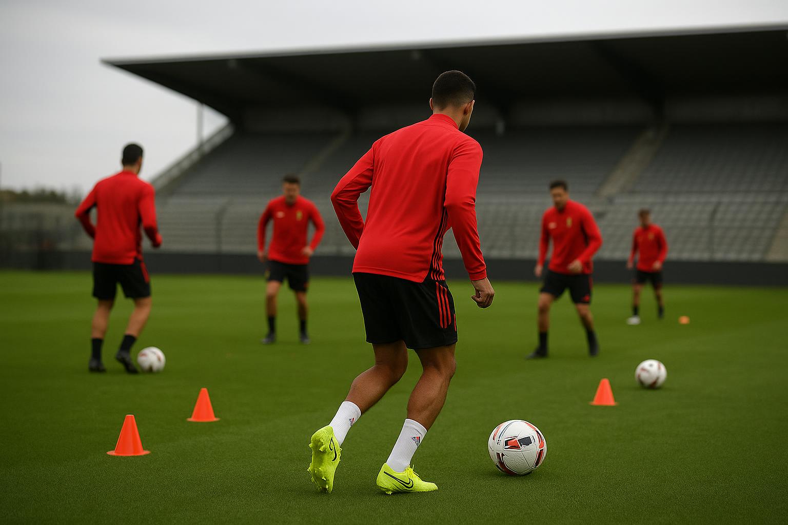 Sfeerbeeld van een training van de Rode Duivels op het veld