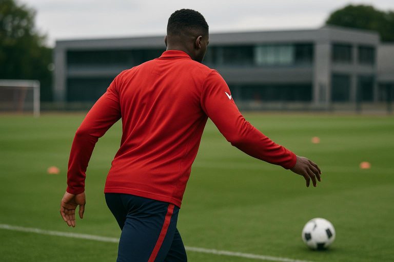 Nathan Ngoy van LOSC Lille op training, gezien vanop afstand zonder herkenbare gezichten