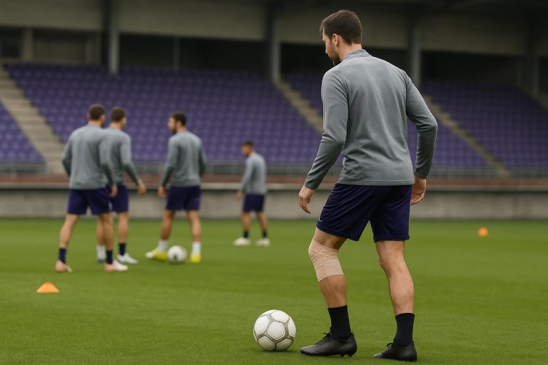 Sfeerbeeld van een training bij Anderlecht met focus op een aanvaller zonder herkenbaar gezicht