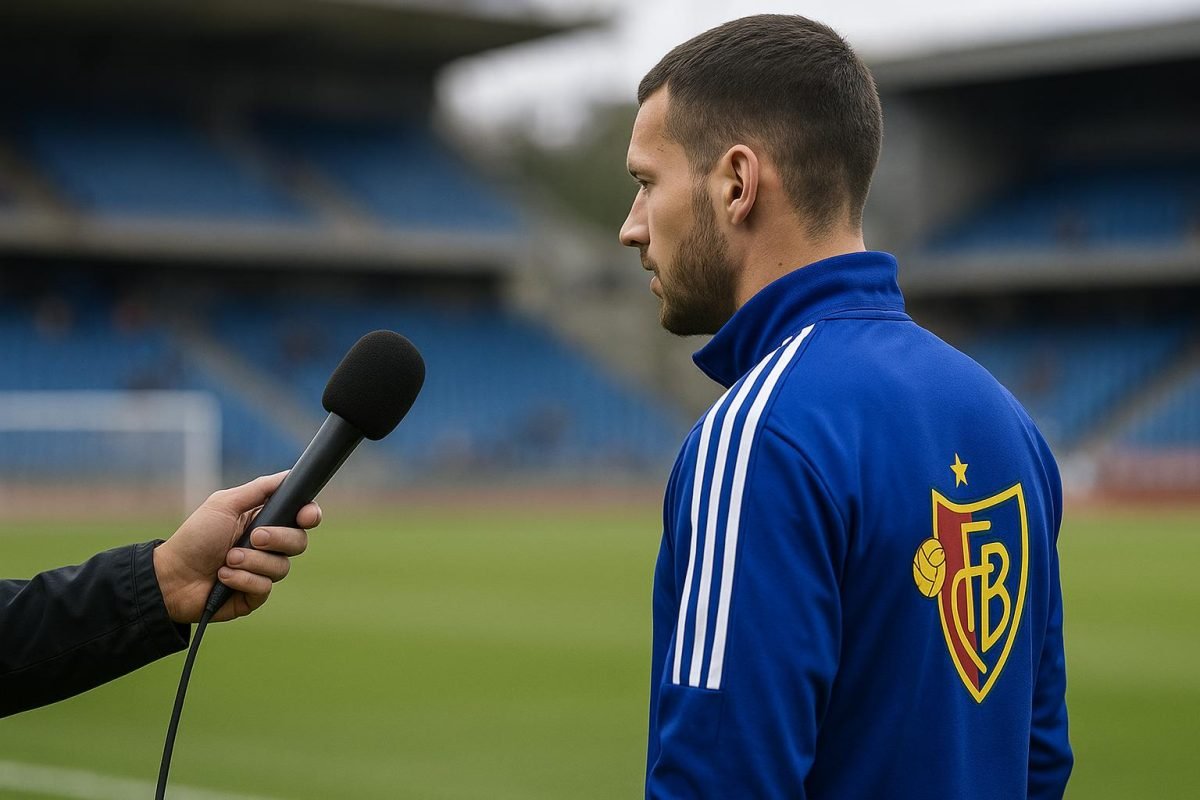 Julien Duranville in trainingsoutfit, in aanloop naar een interviewmoment.