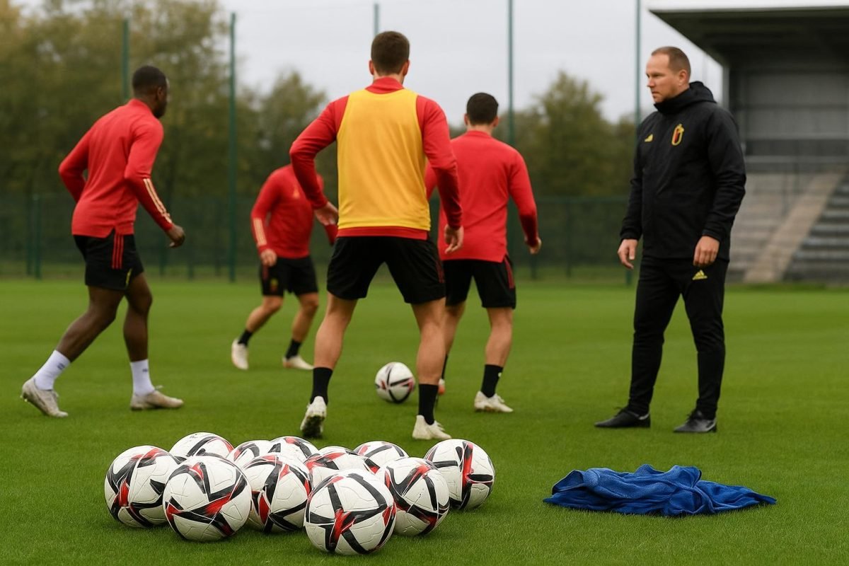 Romelu Lukaku en bondscoach Rudi Garcia bij de Rode Duivels in Tubize