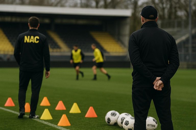 NAC Breda werkt op het trainingsveld terwijl de toekomst van assistent Tomasz Kaczmarek onzeker is.