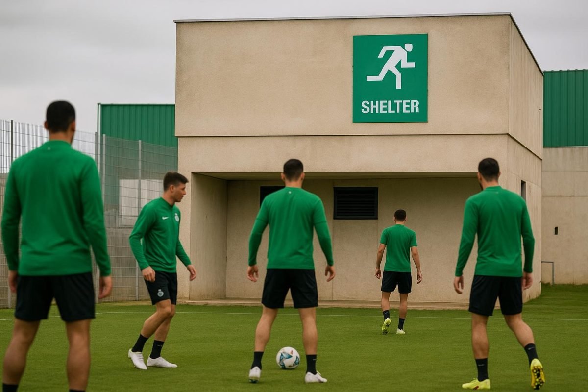Jelle Bataille in een trainingscontext bij Maccabi Haifa, met focus op de veiligheidsomgeving