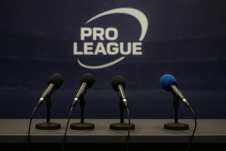 Persmoment van de Pro League in aanloop naar debat over het competitieformat