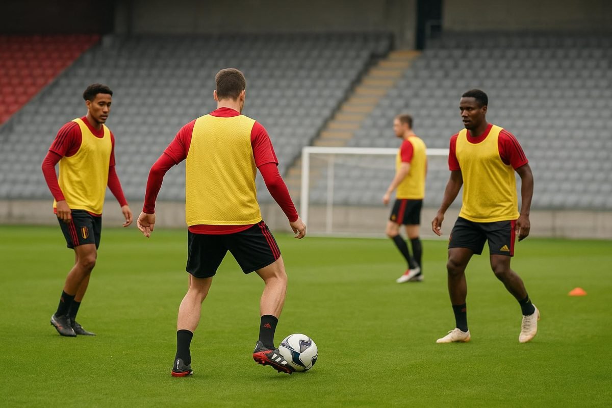 Spelers van de Rode Duivels op training in aanloop naar een selectieperiode