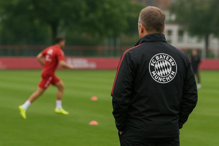 Vincent Kompany langs de zijlijn bij Bayern München tijdens een trainingsmoment