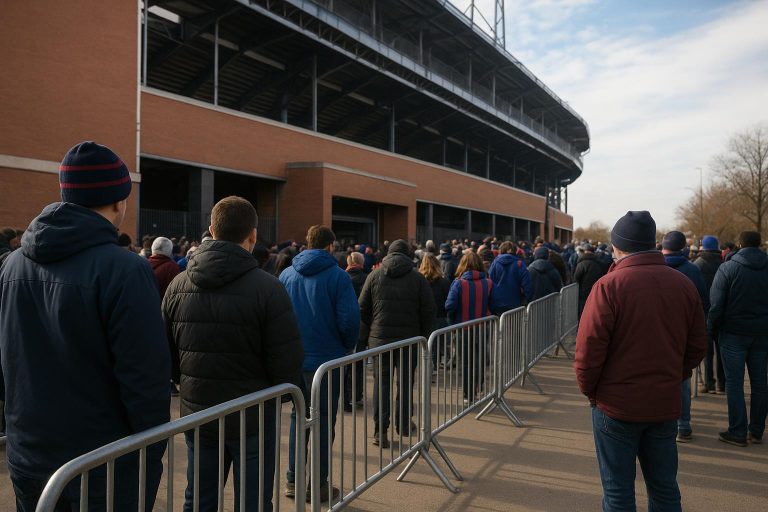 Stadionomgeving in de Verenigde Staten met supporters aan de ingang in aanloop naar WK 2026