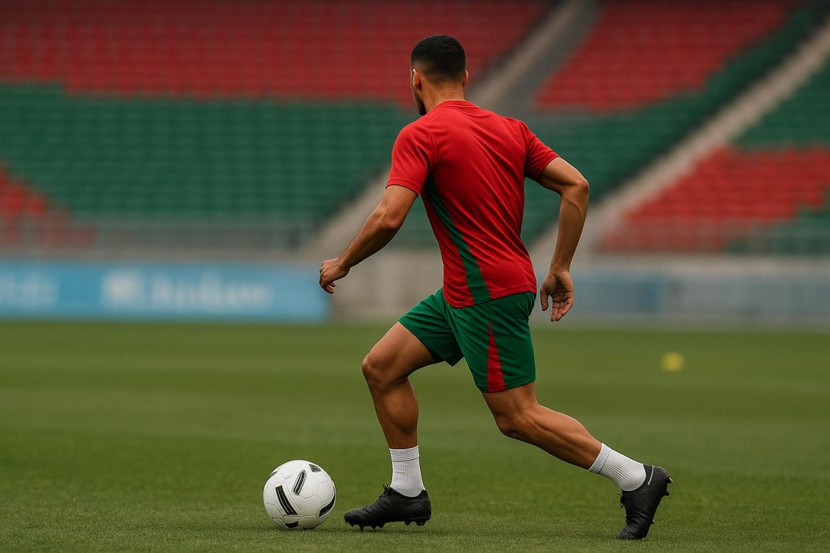 Rayane Bounida in actie in Ajax-tenue tijdens een training