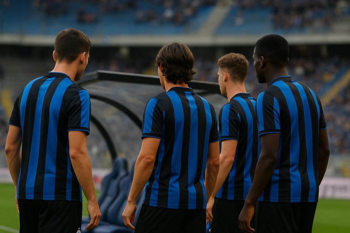 Nicolo Tresoldi viert een doelpunt voor Club Brugge in een wedstrijdsetting.