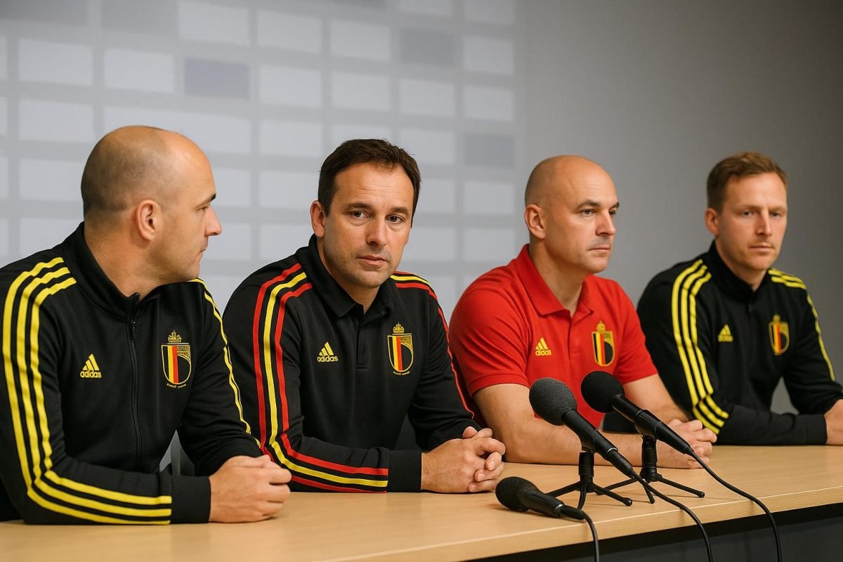Vincent Mannaert, technisch directeur van de Belgische voetbalbond, tijdens een persmoment rond de Rode Duivels.