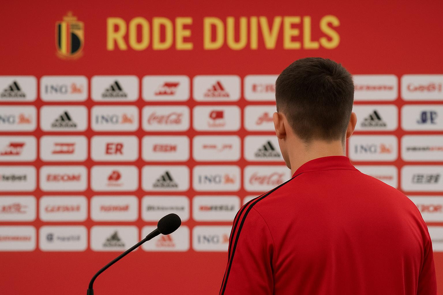 Vincent Mannaert in een perscontext rond het Belgische voetbal