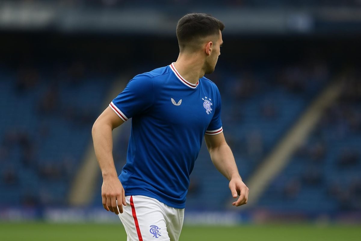 Tuur Rommens in actie in het shirt van Rangers