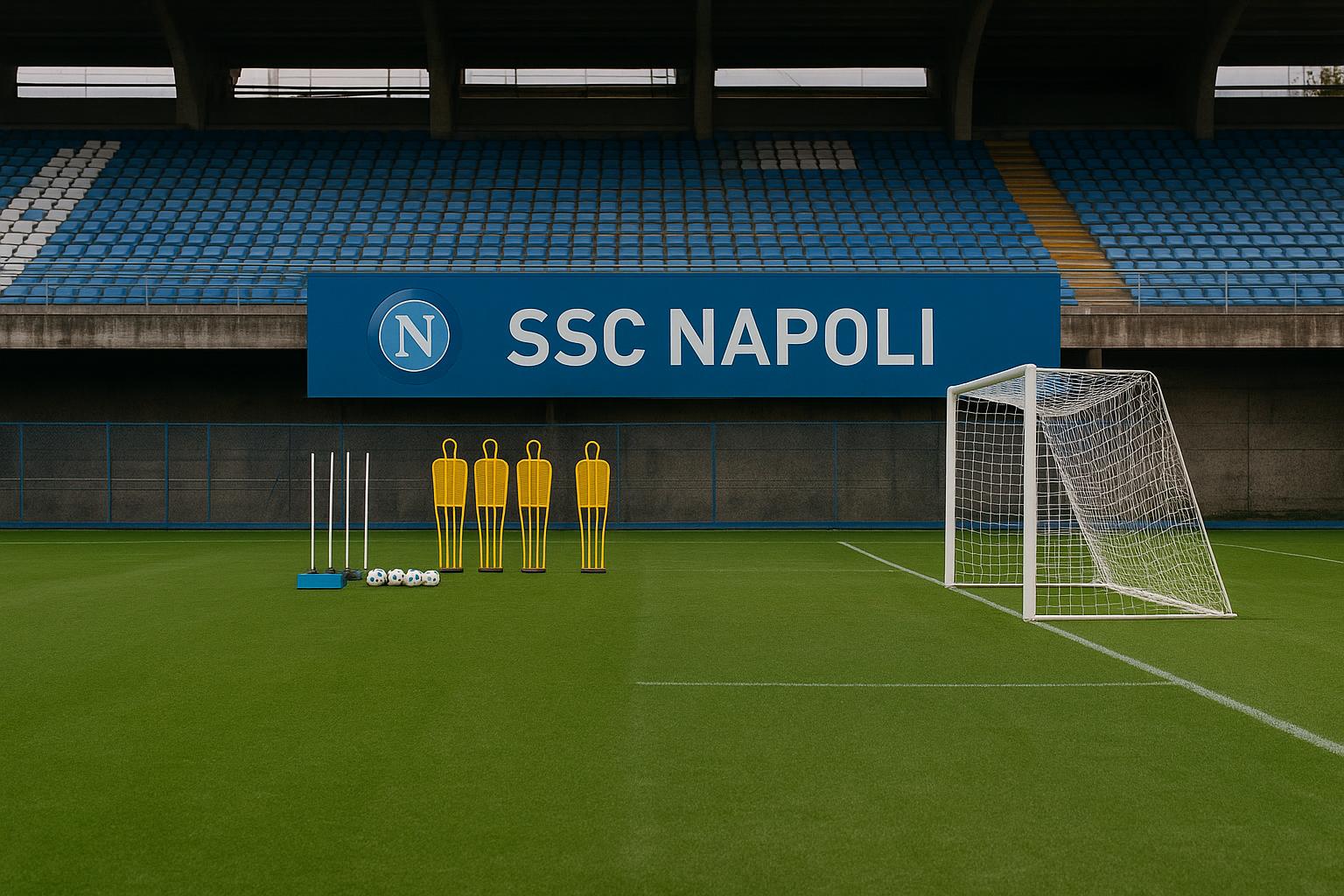 Trainingsveld van Napoli zonder spelers, als symbool voor Lukaku's afwezigheid