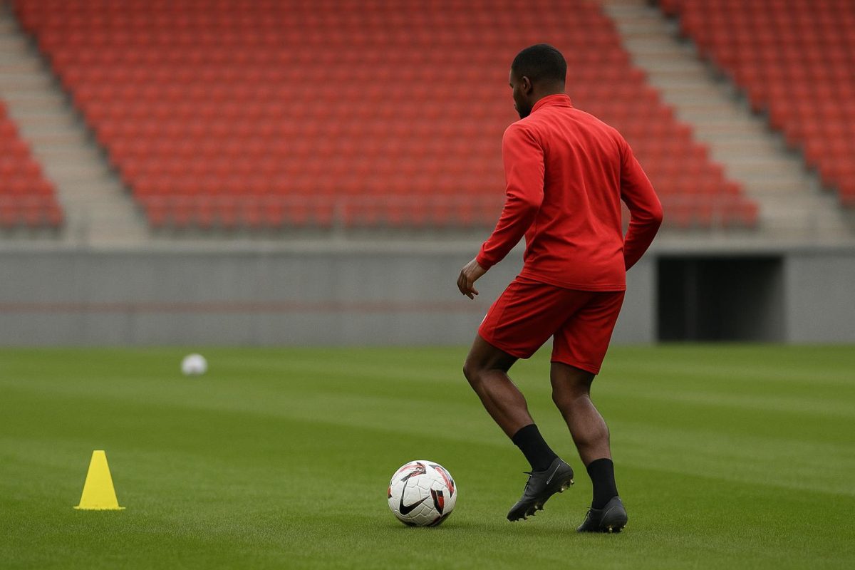 Beeld van een Antwerp-speler op training terwijl hij terugkeert na revalidatie