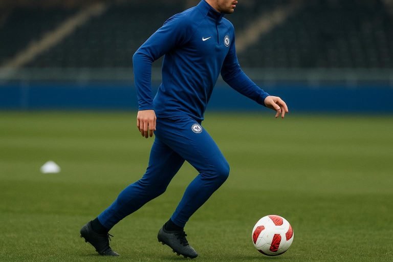 Romeo Lavia van Chelsea tijdens een trainingsmoment op het veld