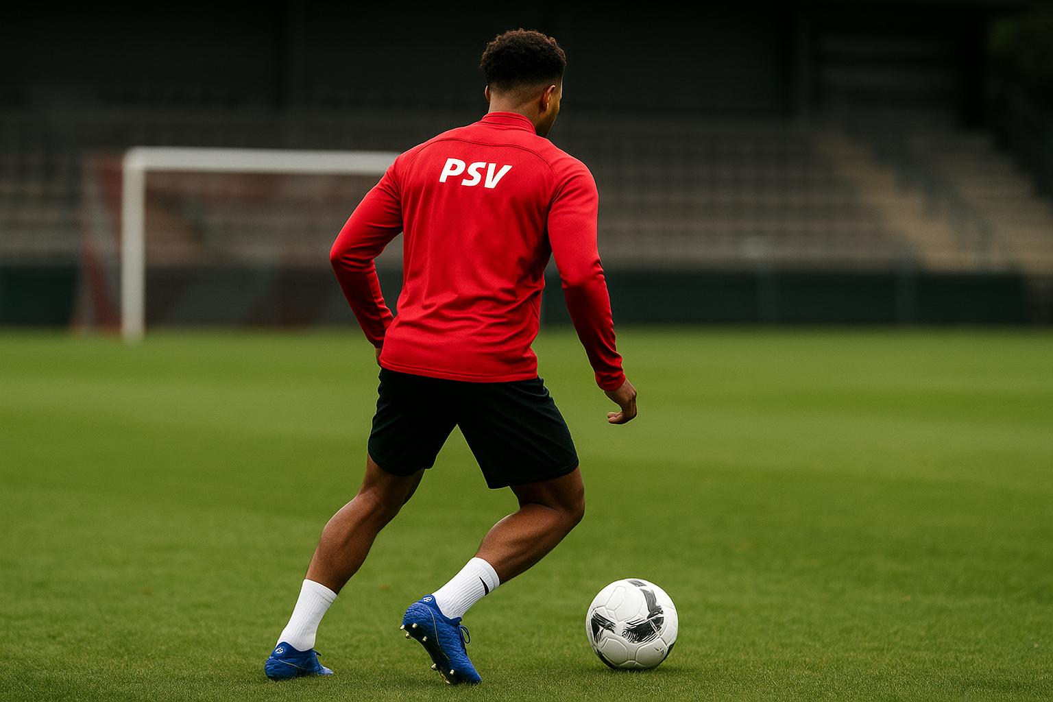 Couhaib Driouech van PSV op het trainingsveld, gezien vanop afstand