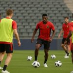 Alexis Saelemaekers tijdens een training van de Rode Duivels op stage in de Verenigde Staten