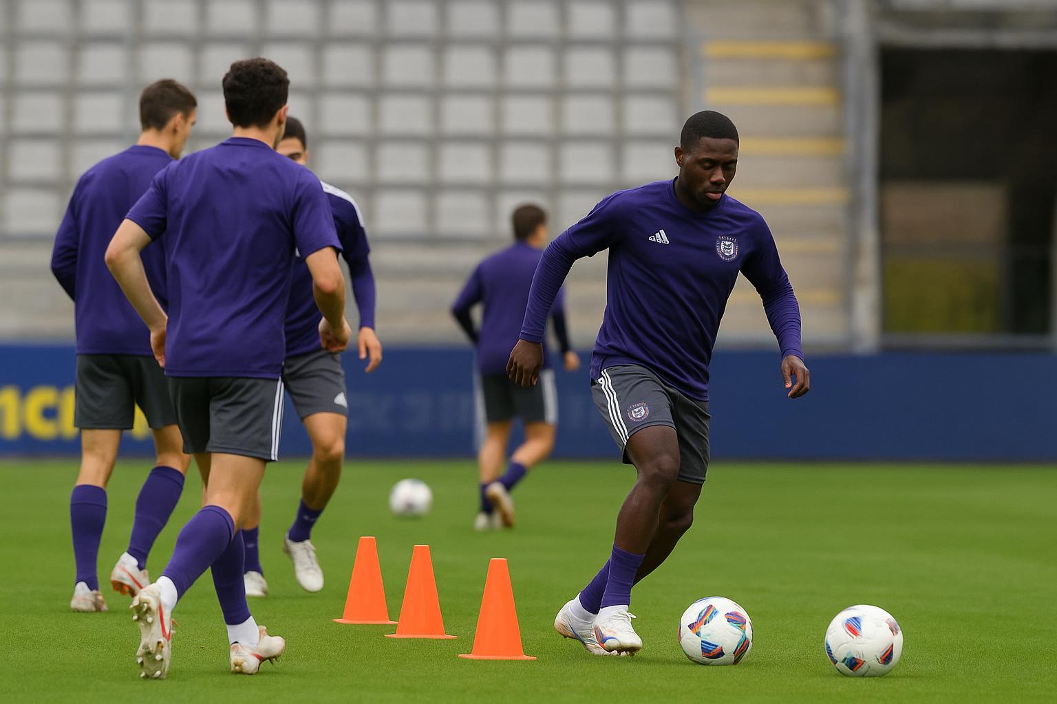 Sfeerbeeld op training met spelers van RSC Anderlecht, zonder herkenbare gezichten