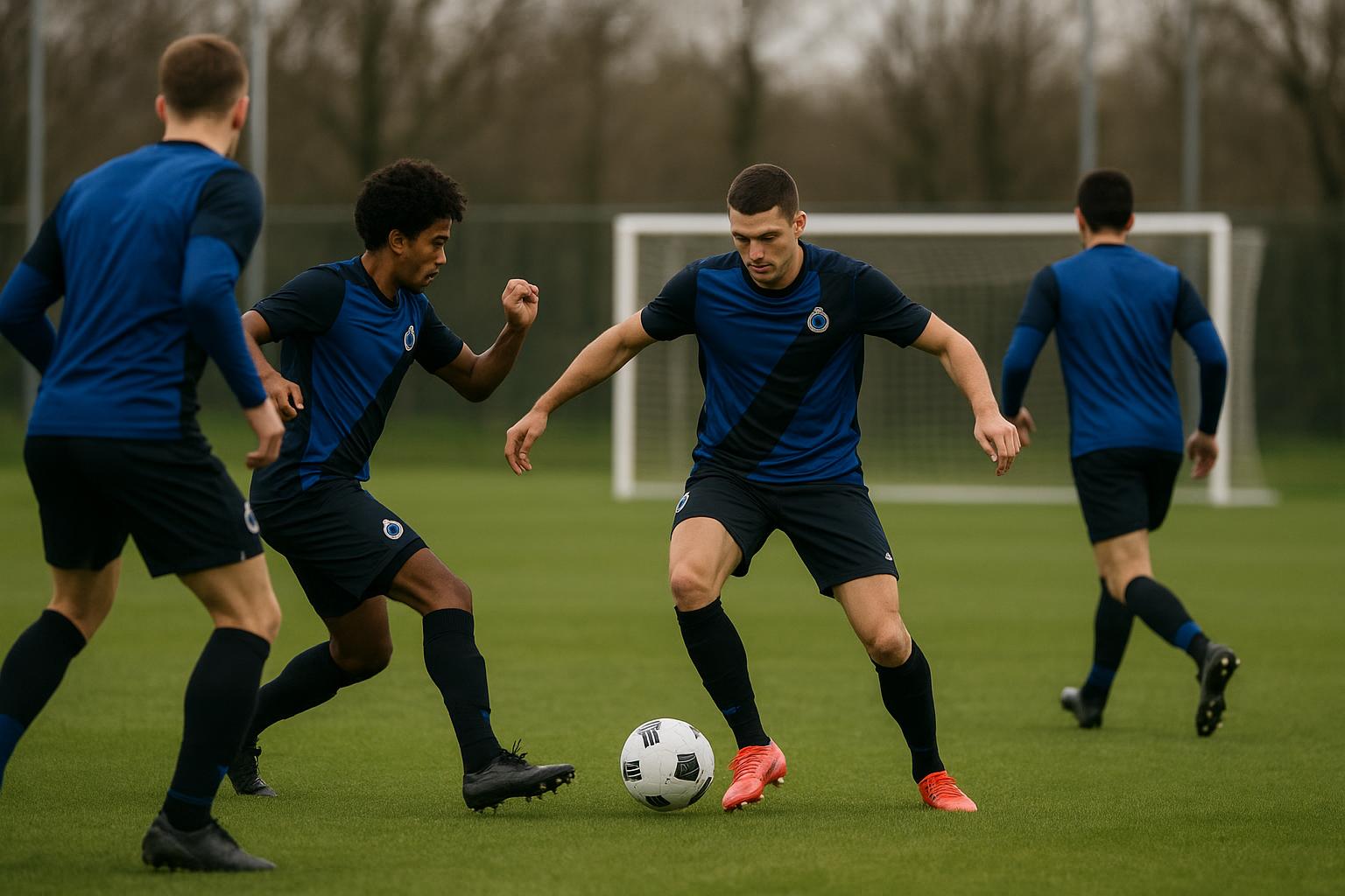 Spelers van Club Brugge tijdens de besloten oefenmatch tegen Patro Eisden in Westkapelle