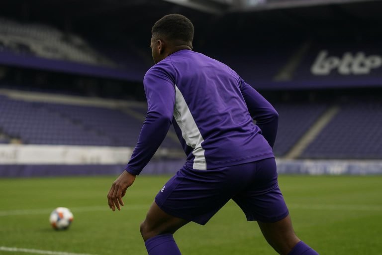 Lucas Hey van RSC Anderlecht in een defensieve spelsituatie in het Lotto Park
