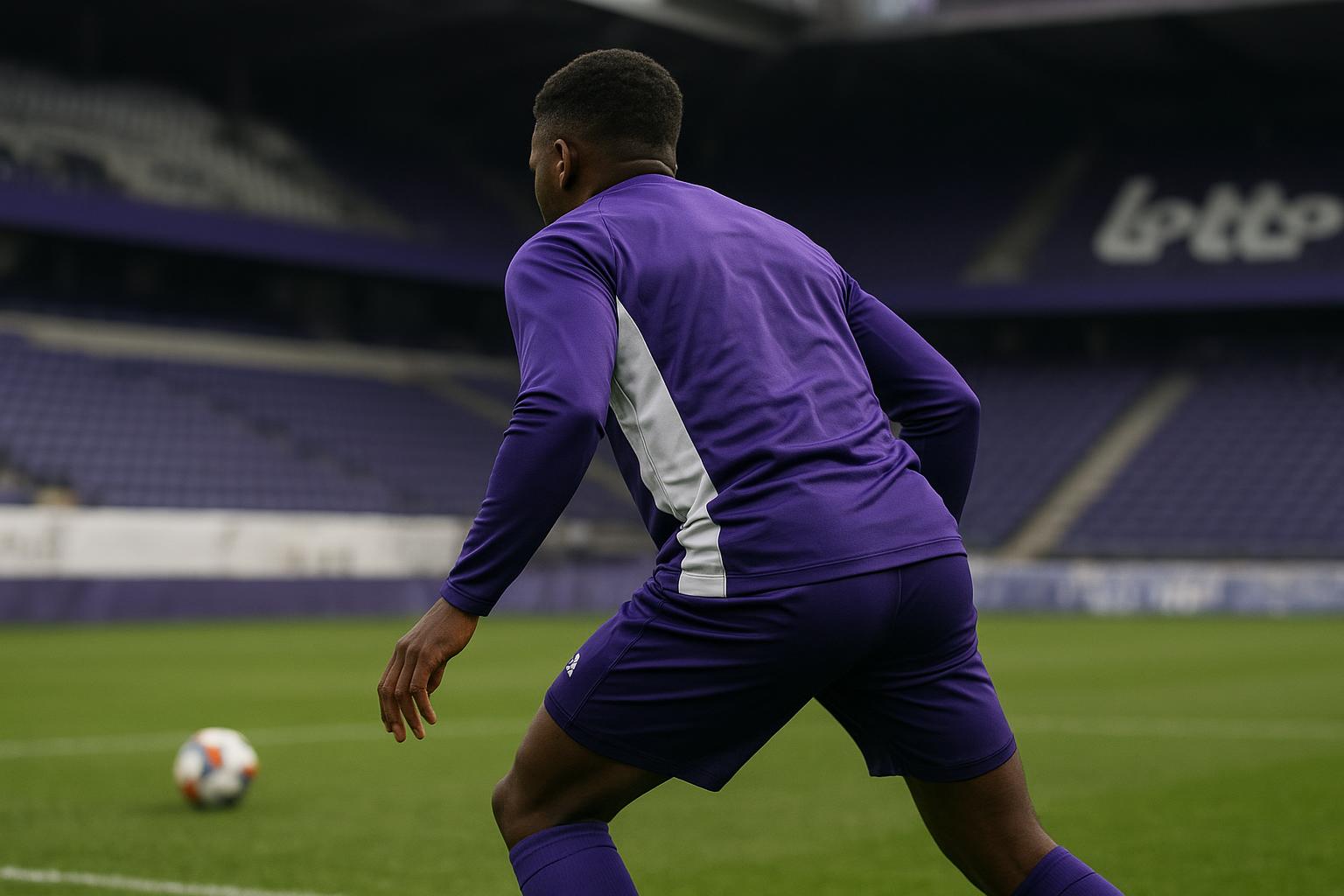 Lucas Hey van RSC Anderlecht in een defensieve spelsituatie in het Lotto Park