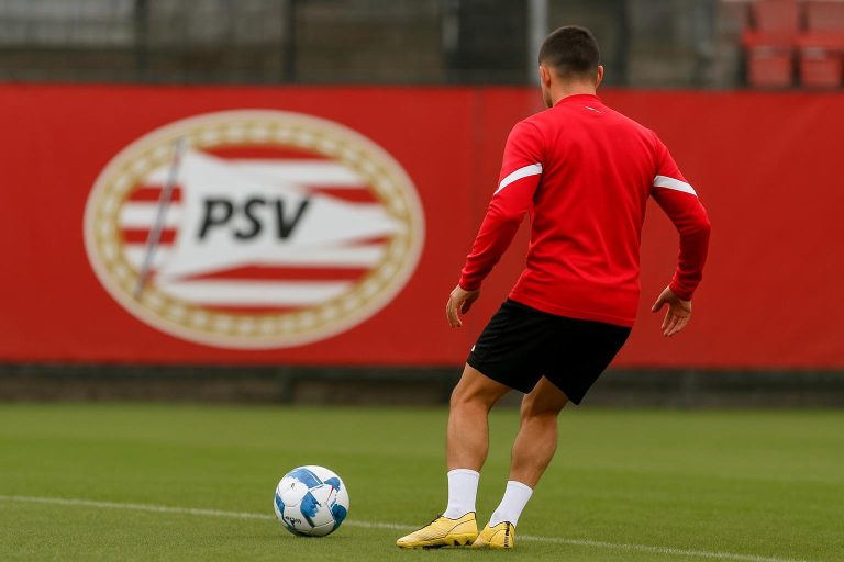 Isaac Babadi in trainingscontext met PSV, gezien van achteren