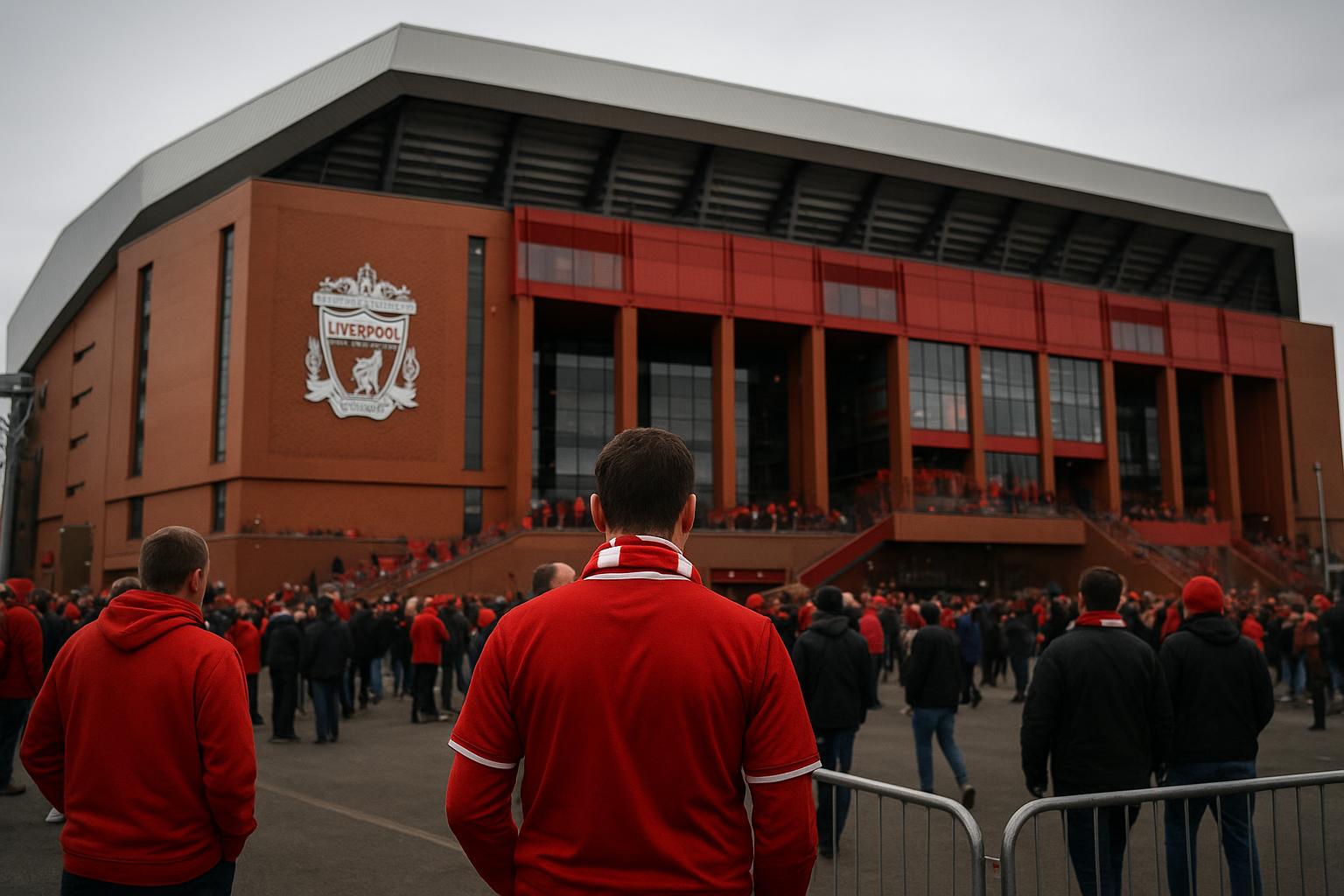 Sfeershot rond het stadion van Liverpool zonder herkenbare gezichten