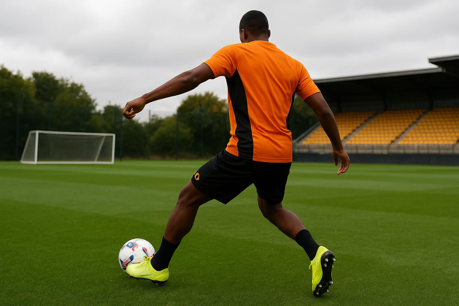 Tolu Arokodare in trainingscontext bij Wolverhampton op een Engels trainingsveld