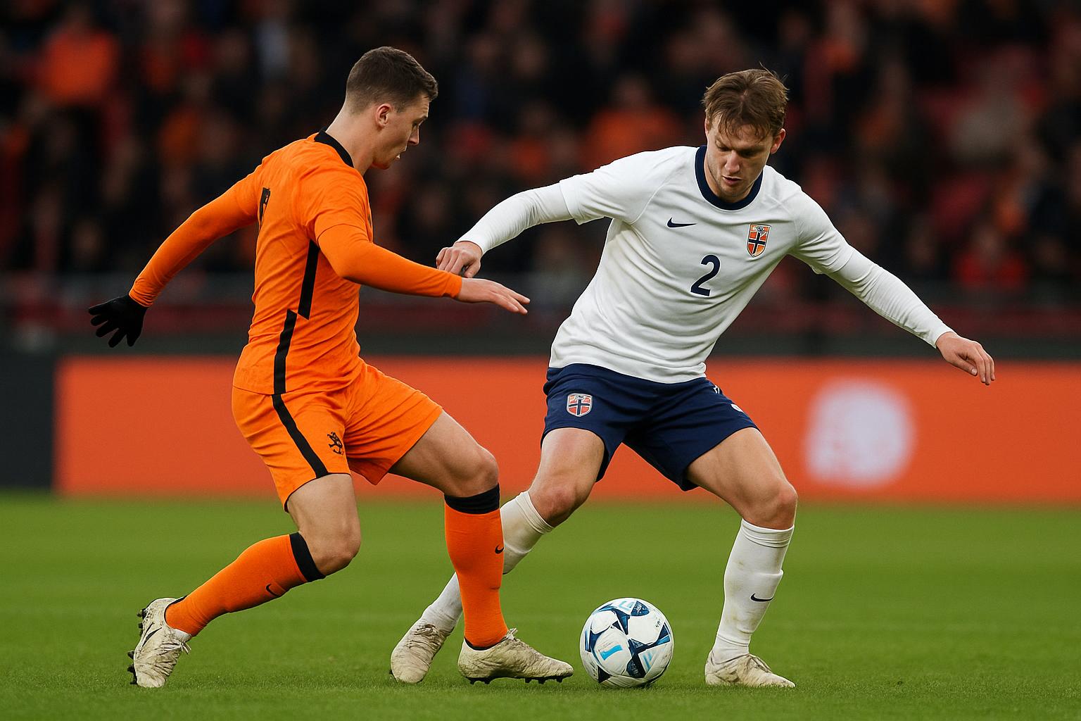 Spelmoment tijdens Nederland-Noorwegen in de Johan Cruijff ArenA