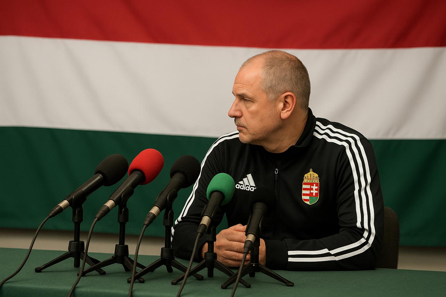 Marco Rossi tijdens een persconferentie van de Hongaarse nationale ploeg.