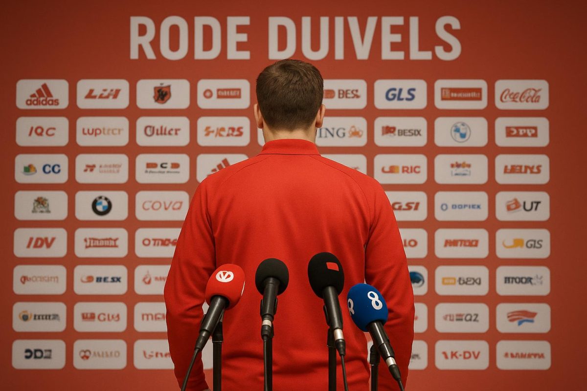 Een persmoment rond de selectie van de Rode Duivels met Rudi Garcia in beeld