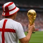 Een replica van de wereldbeker als symbool voor een Engelse WK-supporter