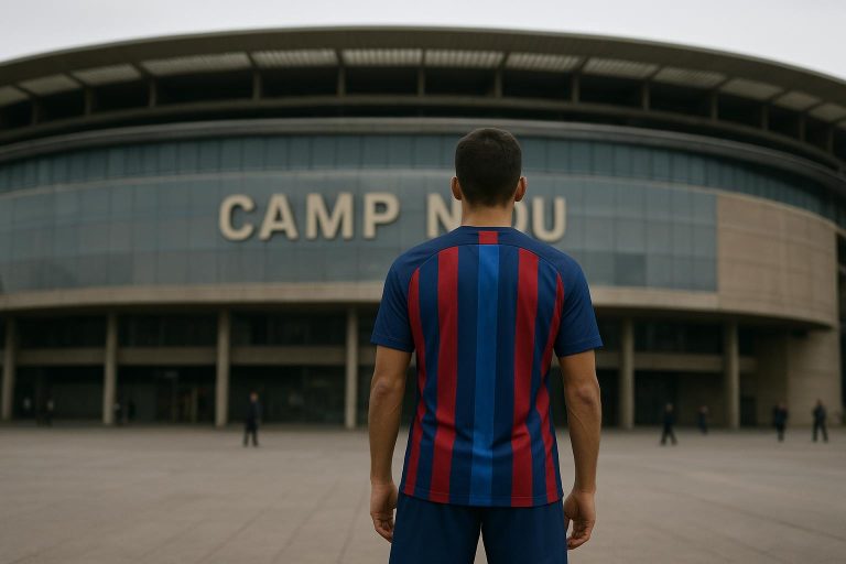 Omgeving rond Camp Nou met neutrale stadionsfeer zonder herkenbare gezichten