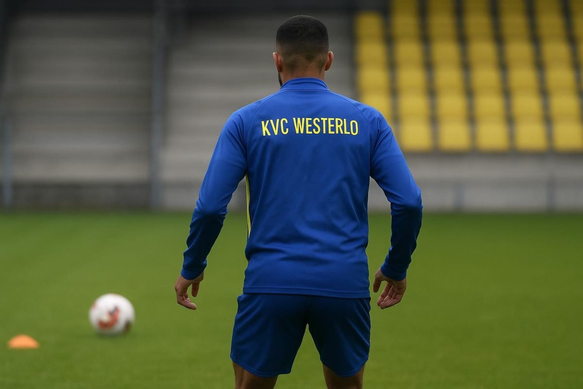 Amando Lapage op training bij KVC Westerlo, gefotografeerd zonder herkenbare gezichten